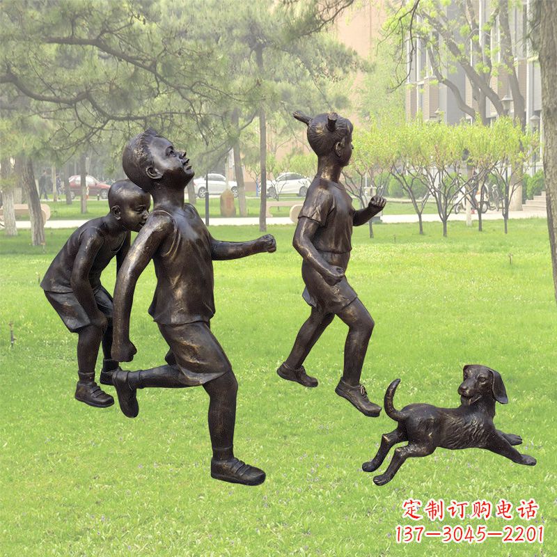 保定仿铜跑步小孩雕塑