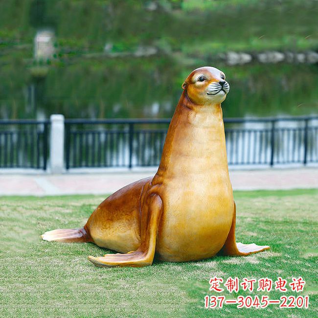 保定仿真海豹玻璃钢海洋动物雕塑-园林水景动物摆件