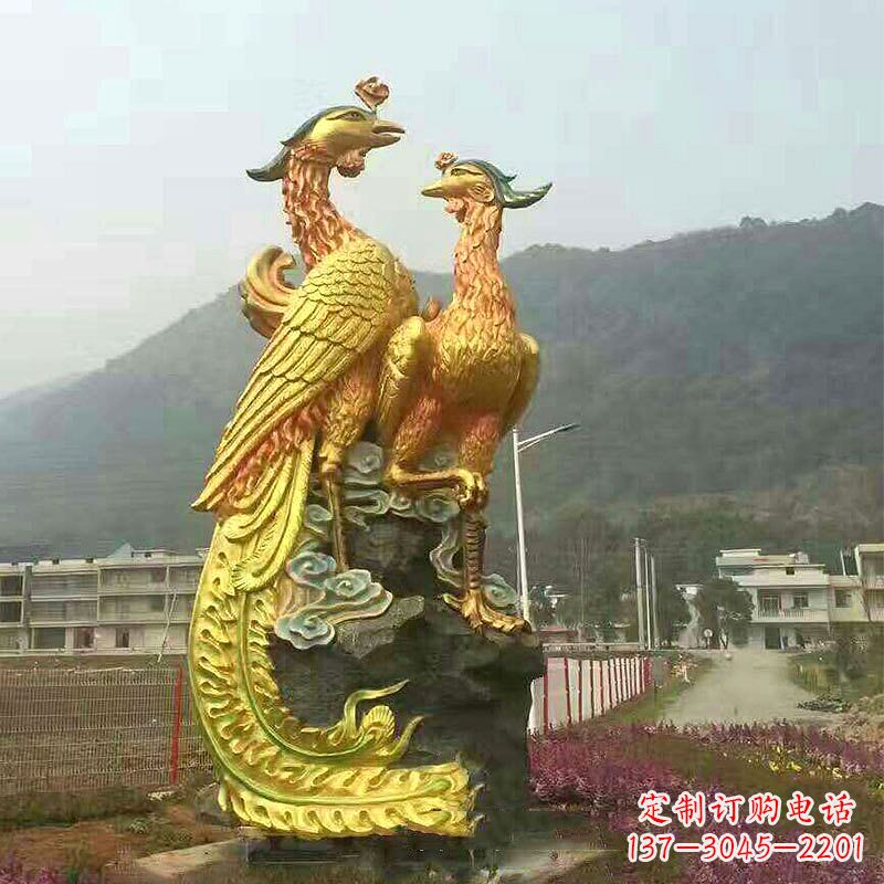 保定凤凰景观铜雕塑-公园景区瑞鸟凤凰鎏金景观雕塑