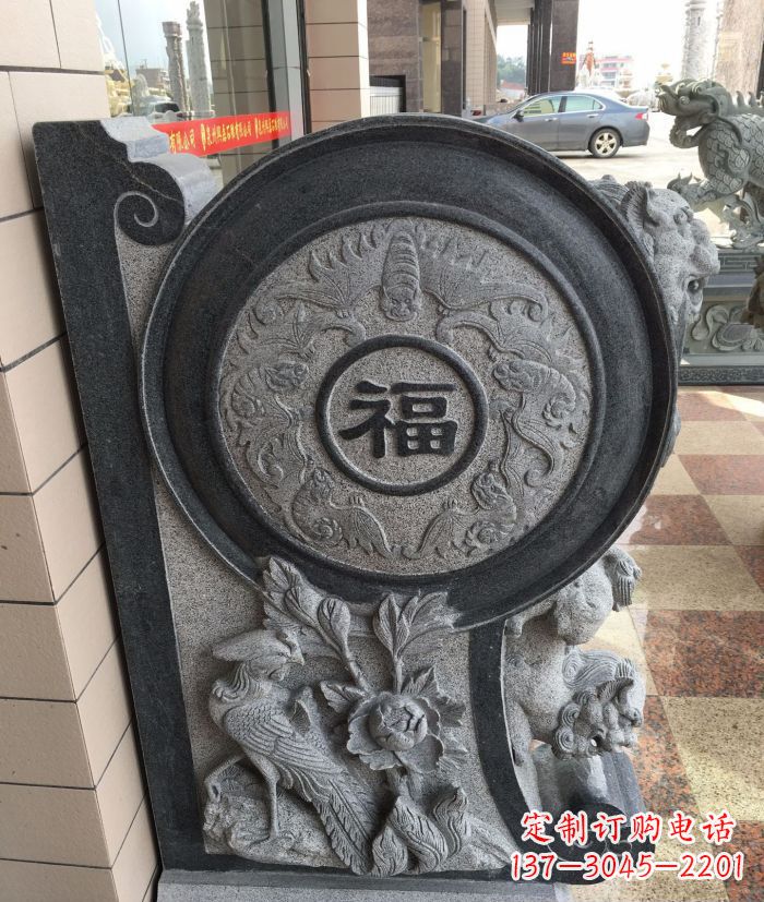 保定福字雕塑 招财门墩石抱鼓