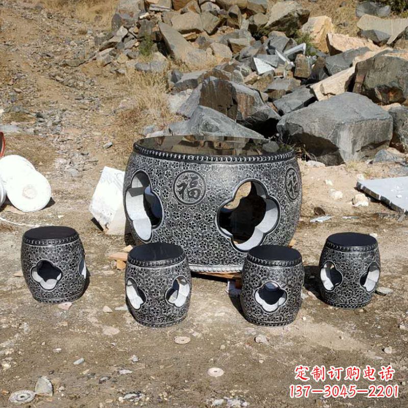 保定福字青石桌凳雕塑