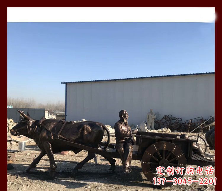 保定传统工艺技术精雕牛雕塑赶牛车的祖孙俩