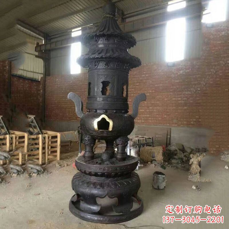 保定花卉盘状高层圆形铜香炉雕塑