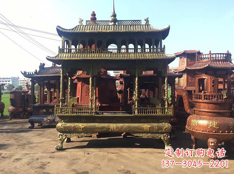 保定高浮雕螭龙纹铜香炉