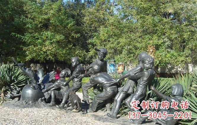 保定铜雕萝卜儿童拔萝卜雕塑