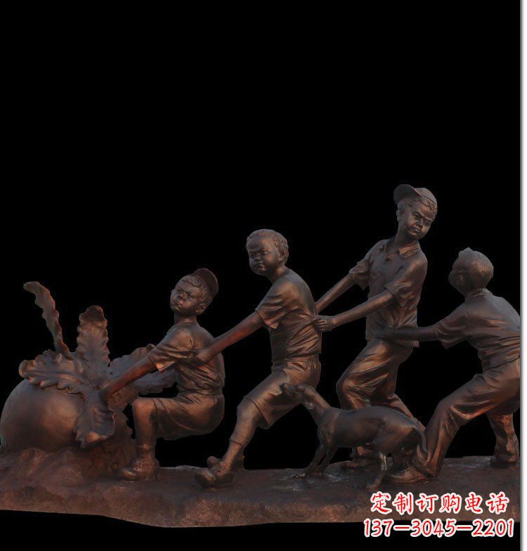 保定精美玻璃钢仿铜拔萝卜人物雕塑