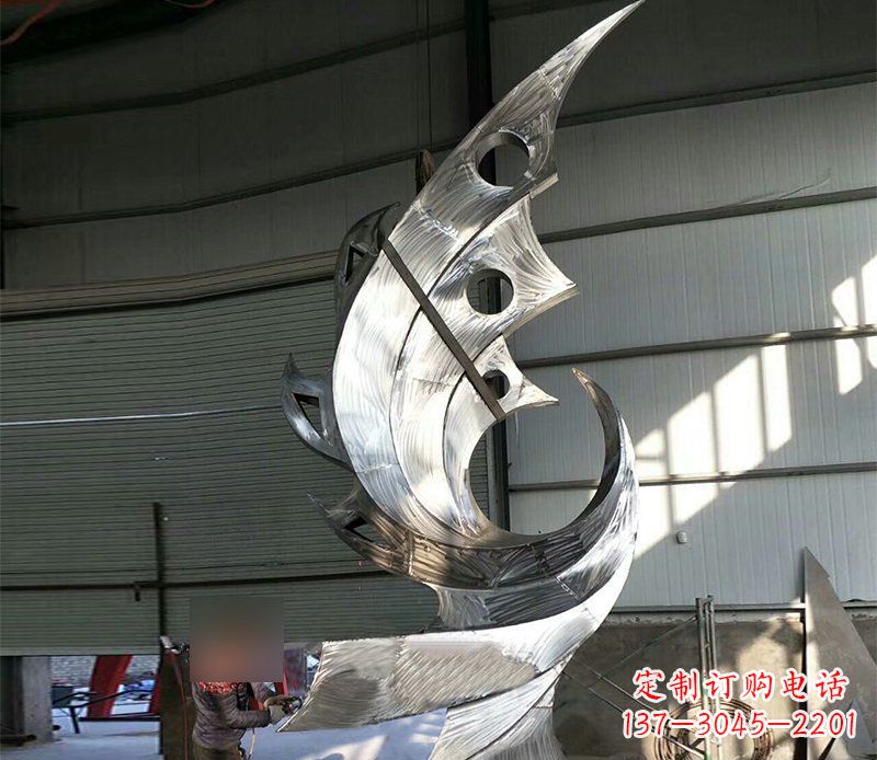 保定公园不锈钢抽象凤凰景观雕塑 (3)