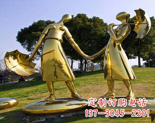 保定长伴相守,情缘两生——不锈钢抽象情侣雕塑