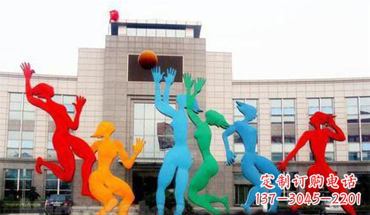 保定激情运动的写照不锈钢女孩打篮球雕塑