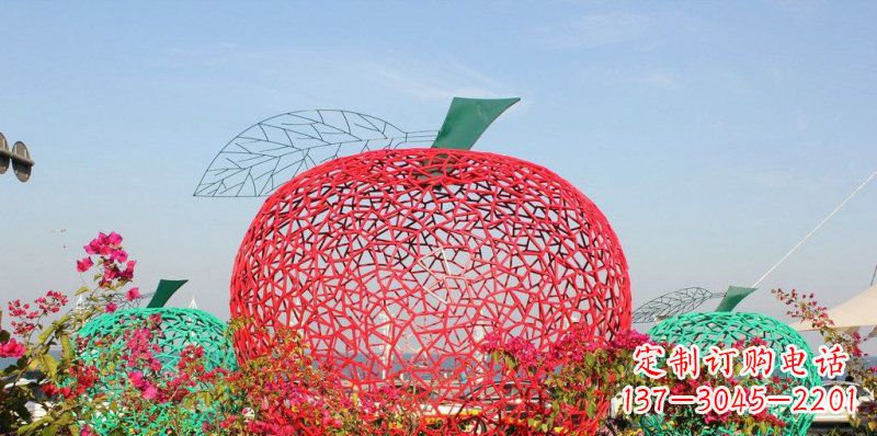 保定高品质镂空不锈钢苹果雕塑