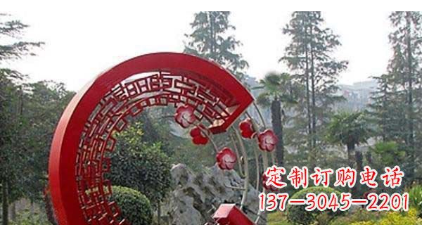 保定灵动奔放的不锈钢和梅花圆环雕塑