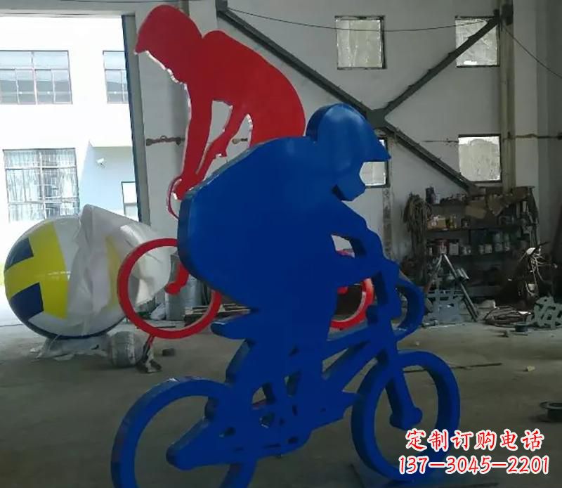保定公园不锈钢骑自行车运动人物雕塑