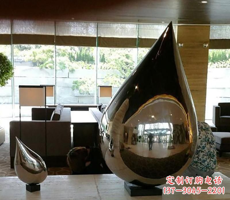 保定公园不锈钢水滴球景观雕塑