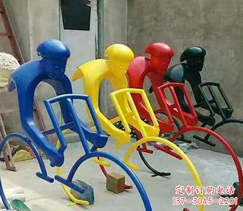 保定不锈钢自行车运动人物景观雕塑