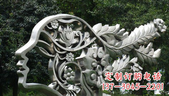 保定公园抽象不锈钢美女头象雕塑
