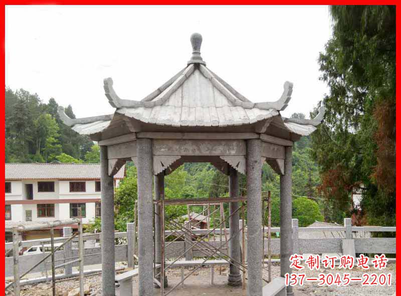 保定精美大理石六角石凉亭雕塑