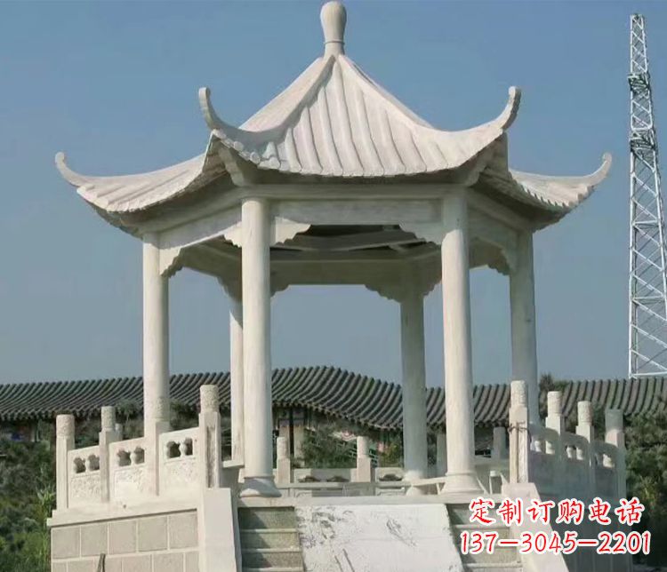 保定极具视觉冲击力的大理石六角石凉亭雕塑
