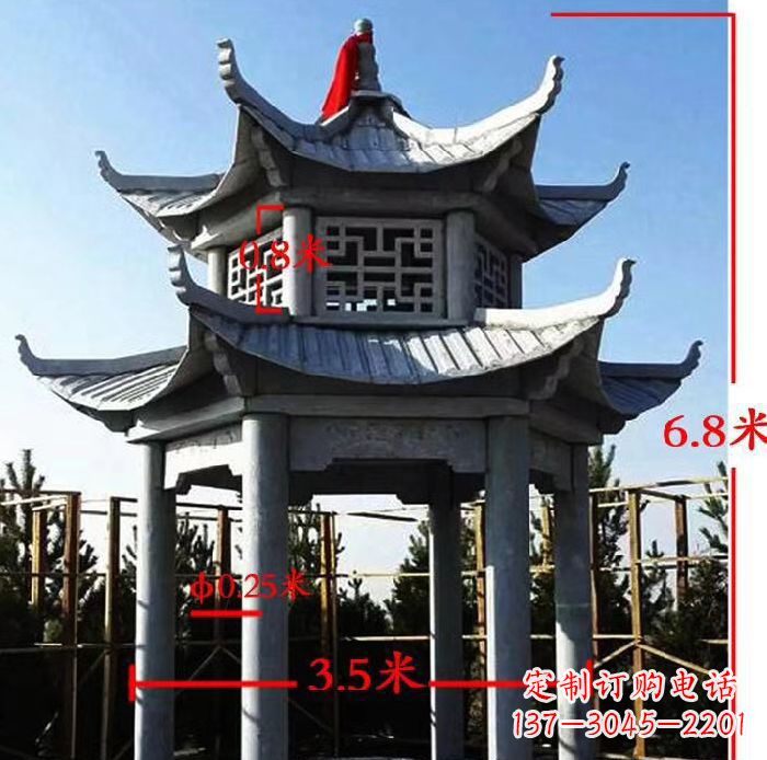保定杰出的大理石六角石双层凉亭雕塑