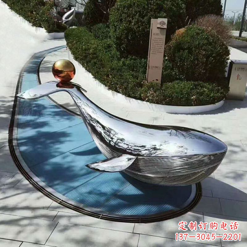 保定大型不锈钢镜面鲸鱼景观雕塑摆件