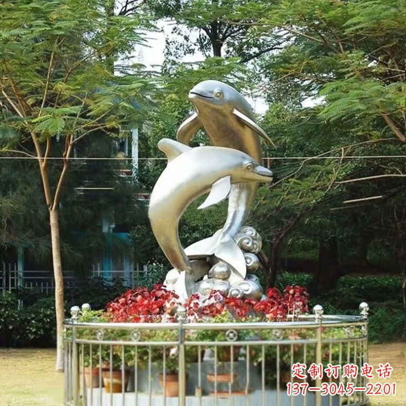 保定公园动物海豚不锈钢景观雕塑