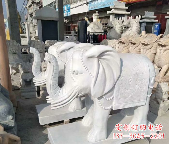 保定汉白玉大象雕塑——招财聚宝