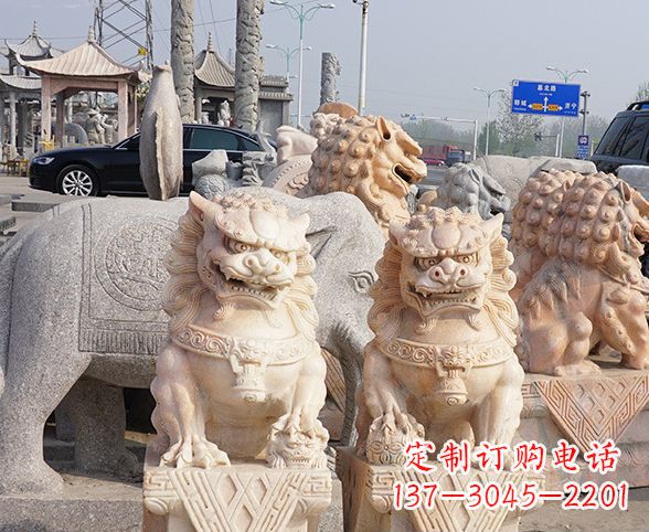 保定公园动物晚霞红狮子石雕