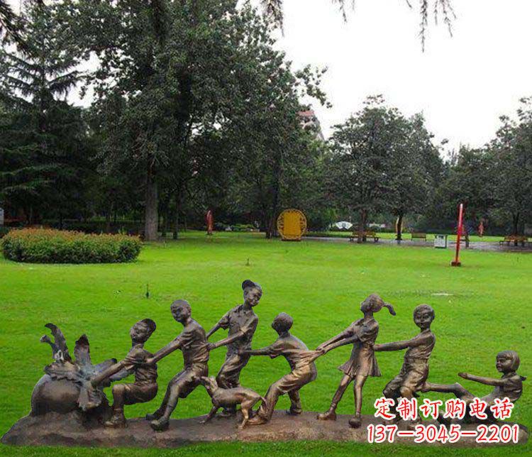保定公园儿童拔萝卜人物小品铜雕
