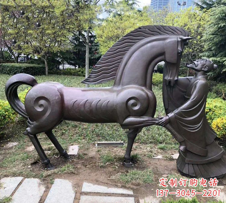 保定公园古代名人伯乐相马铜雕