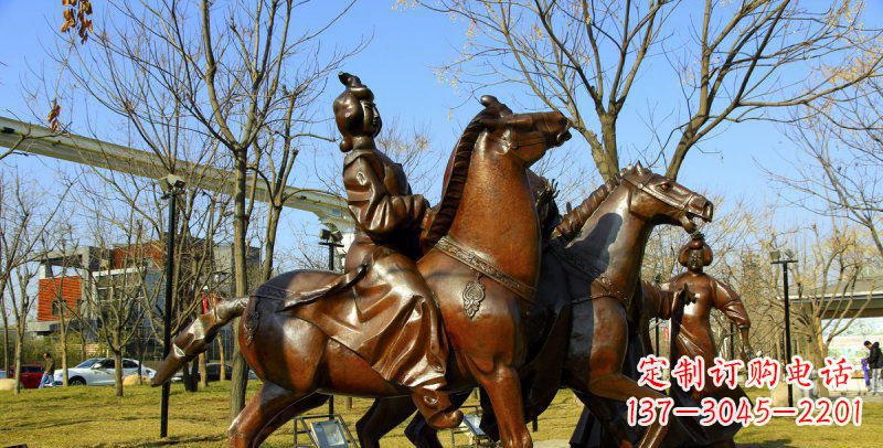 保定公园古代女人骑马景观铜雕