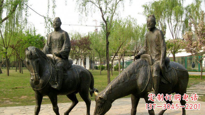 保定公园古人骑马人物铜雕