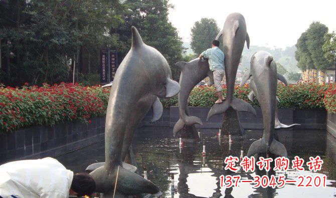 保定公园海豚动物铜雕