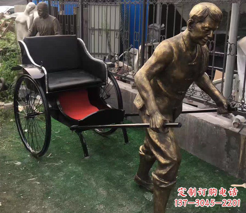 保定精美铜雕车夫人物雕塑