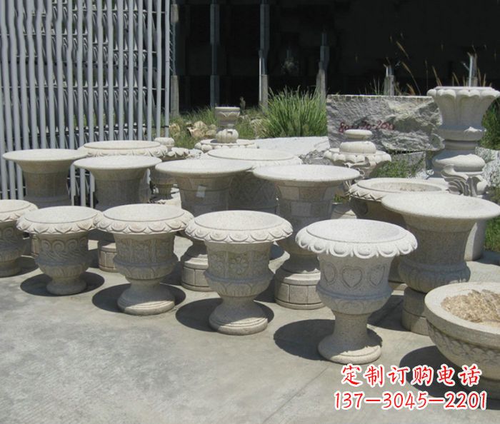 保定大理石花盆石雕艺术品
