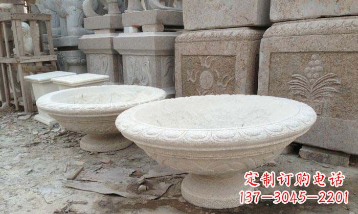 保定细腻雅致的大理石花盆石雕
