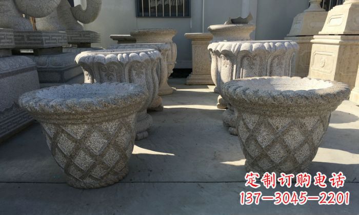 保定公园景观花篮式花盆石雕 (2)