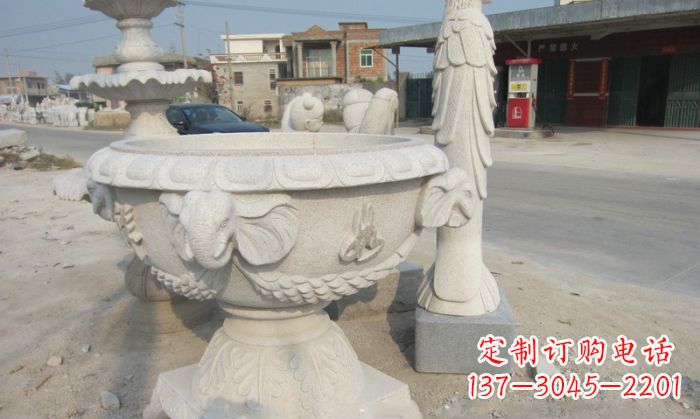 保定带有灵性的梦幻象头石水缸雕塑