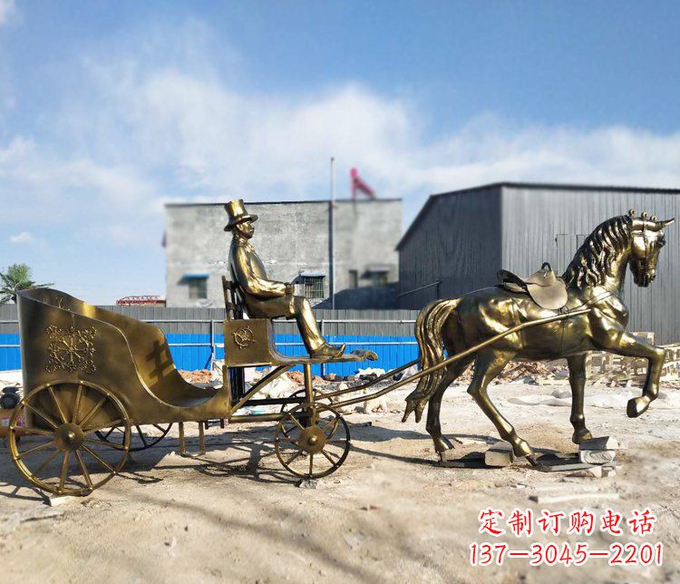 保定公园景观坐着马车的人物铜雕