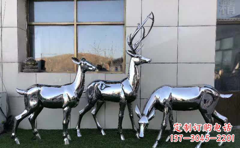 保定华丽风格镜面不锈钢动物鹿雕塑