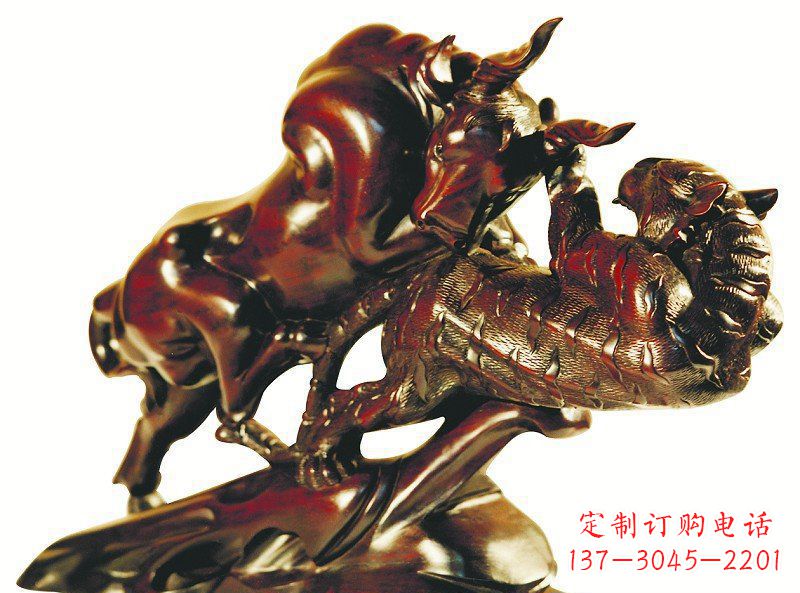 保定公园老虎和牛动物景观铜雕