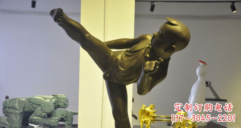 保定领雕塑男孩练功夫铜雕