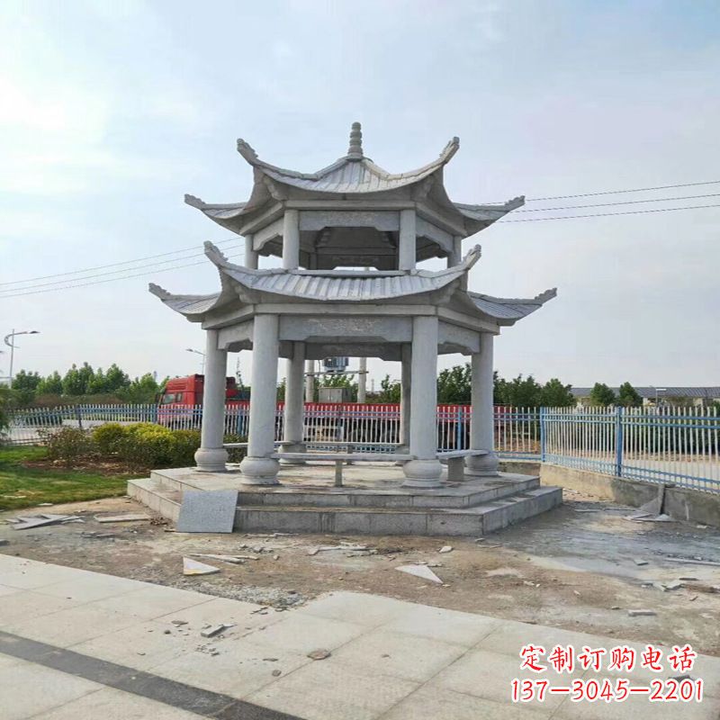 保定公园凉亭双层石雕亭子