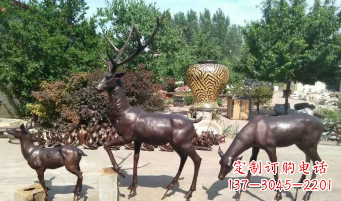 保定公园鹿动物铜雕 (2)