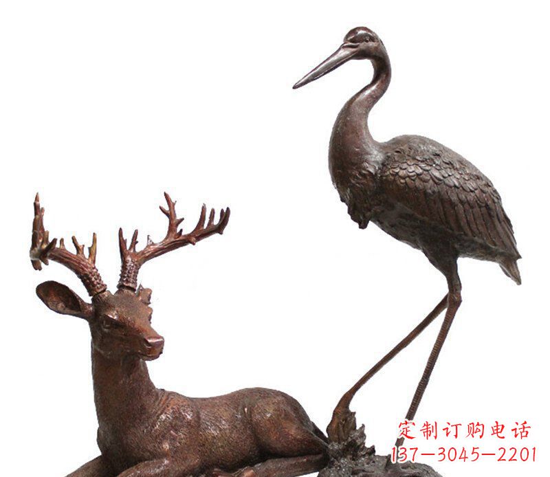 保定公园鹿仙鹤动物铜雕