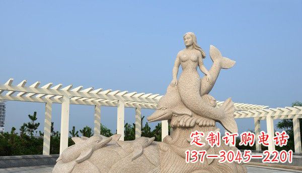 保定公园美人鱼和海豚石雕