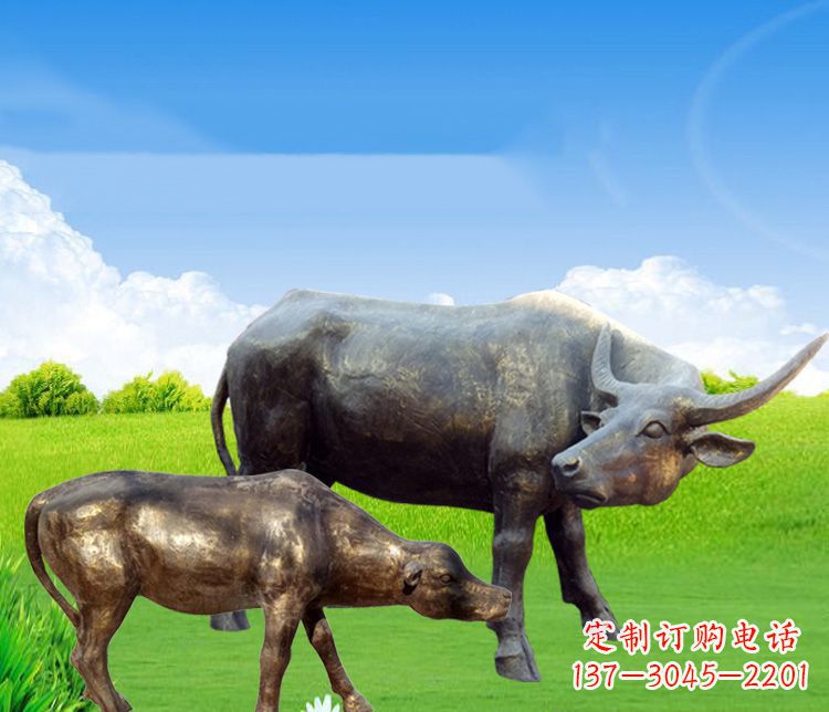保定 传统文化风格母子黄牛铜雕塑