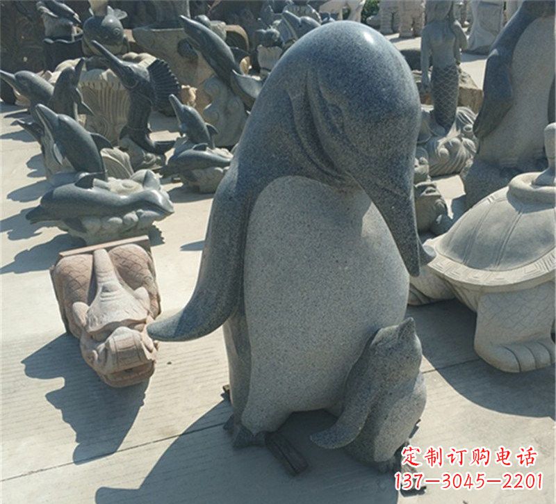 保定爱永恒之石雕——公园母子企鹅石雕