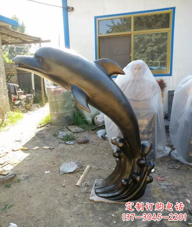 保定海豚铜雕塑,精美艺术之作
