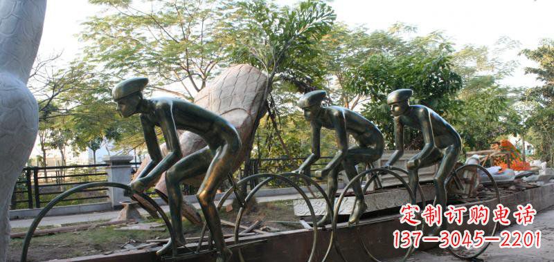 保定精致铜雕自行车景观雕塑