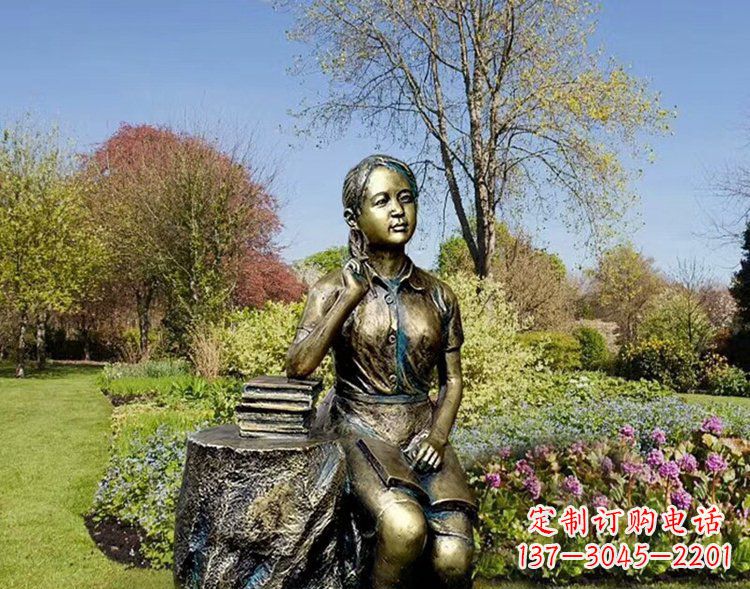 保定铜雕儿童看书雕塑