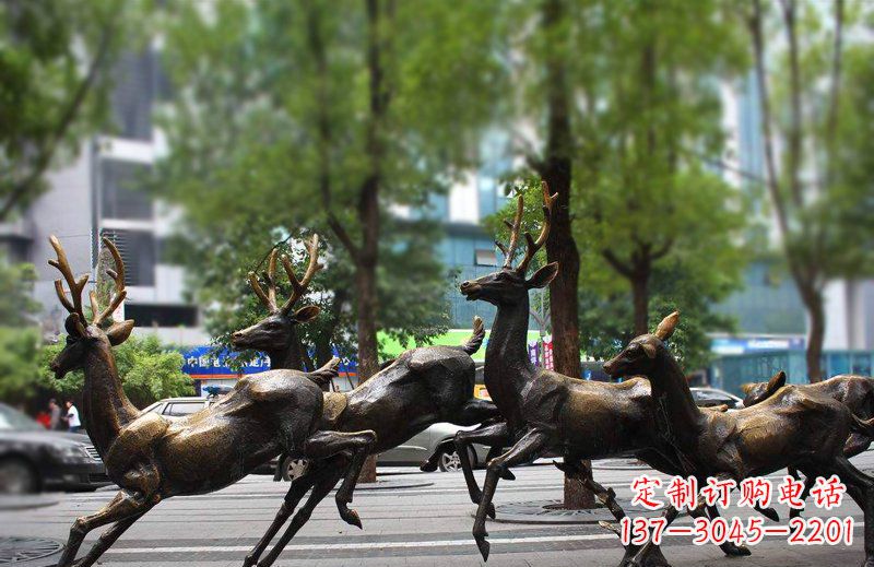 保定艺术精美的铜雕群鹿动物雕塑